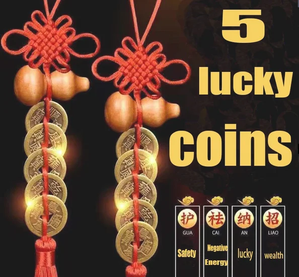 1Pcs Feng Shui Five Emperors Money Gourd Pendant